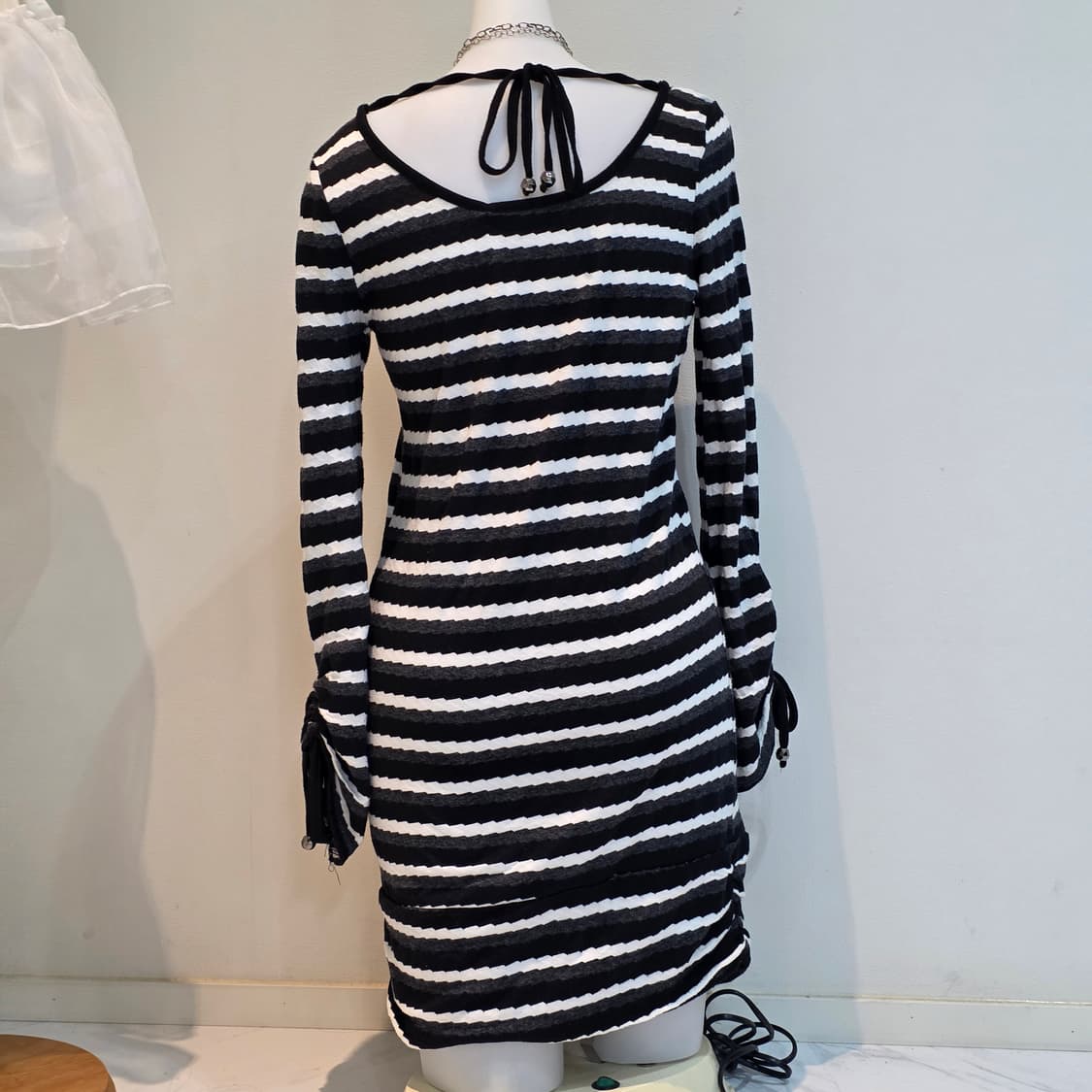 일본 빈티지 오네갸루st 스트라이프 셔링 원피스 상품이미지3