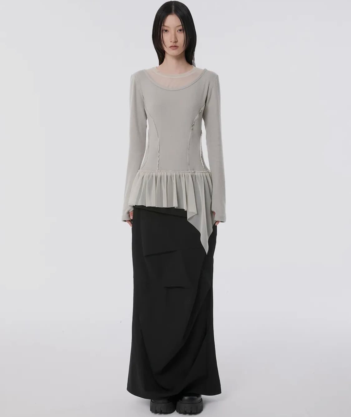 플레어업 Layered Lace Frill Long Sleeve 그레이 상품이미지2