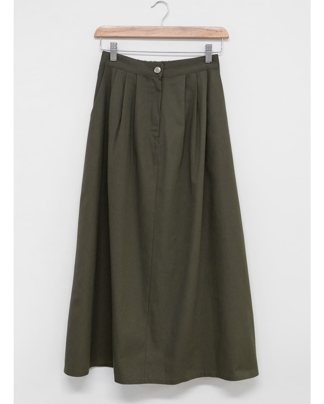 BAON 바온 러비 핀턱 코튼 밴딩 롱스커트 카키색 상품이미지1