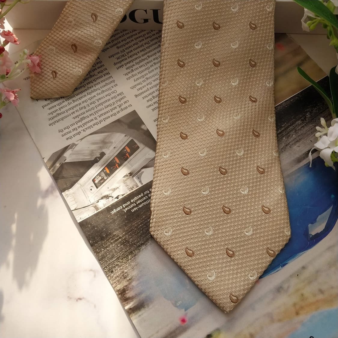 아쿠아스큐텀 실크 베이지 워터드롭 넥타이 8.5cm A등급 K1568 상품이미지4