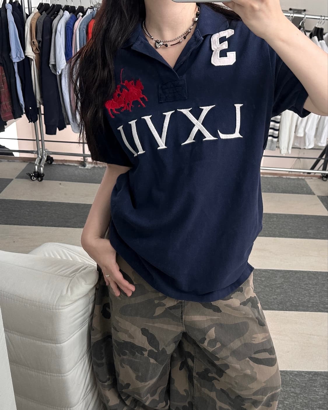 폴로 랄프로렌 네이비 더블 빅포니 럭비 카라티 상품이미지8