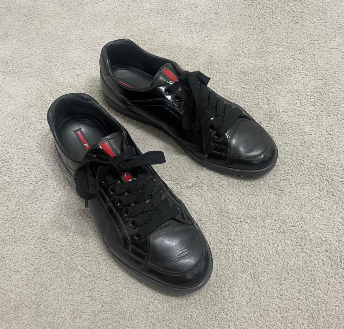285) 프라다 스포츠 레더 스니커즈 신발 블랙 상품이미지3