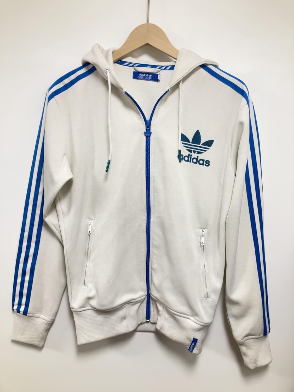 아디다스 흰파 후드 져지 집업 화이트 블루 트랙탑 자켓 상품이미지1