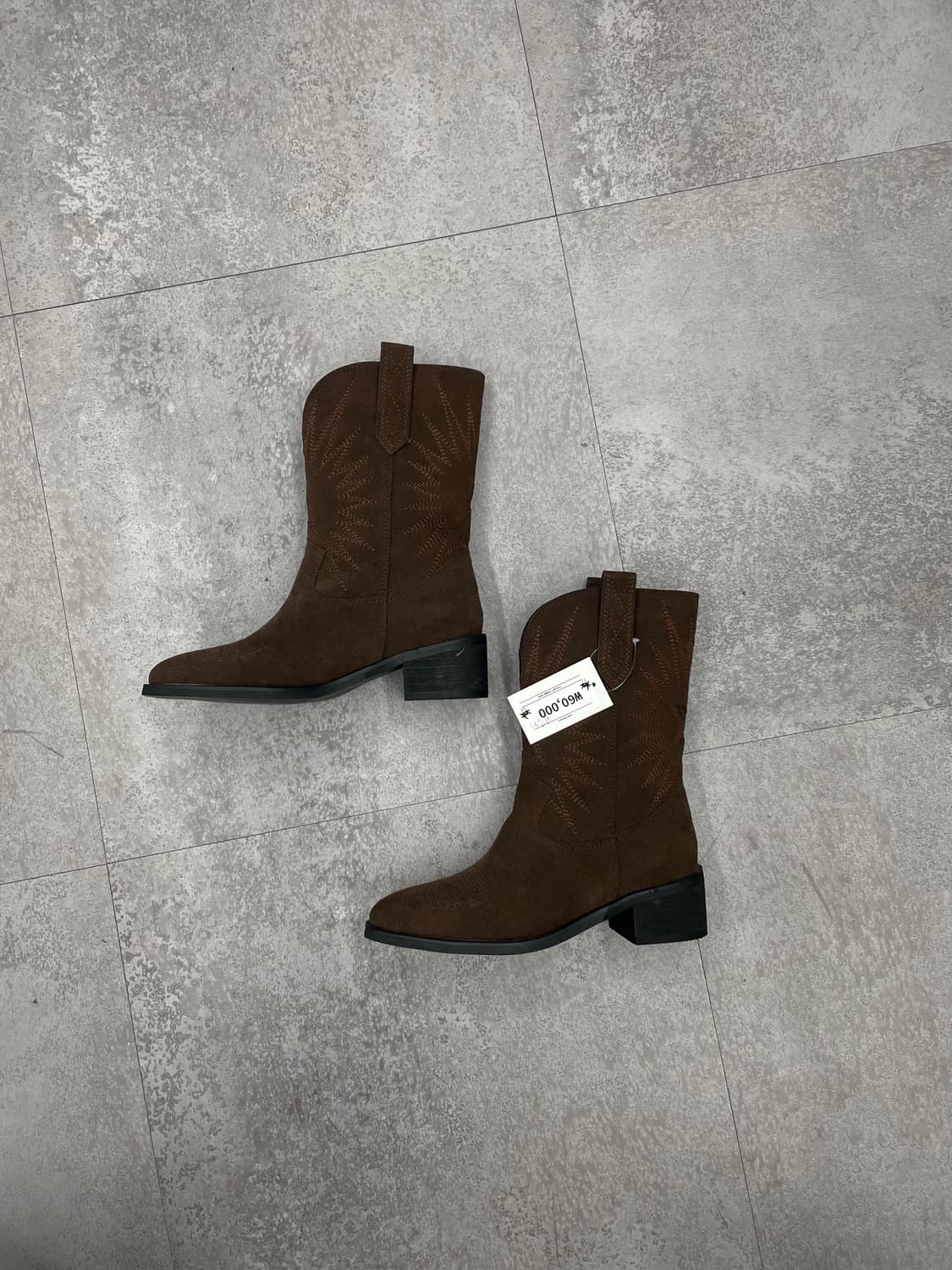 빈티지 스웨이드 브이컷 자수 미들 롱 웨스턴 부츠 H1691 상품이미지1