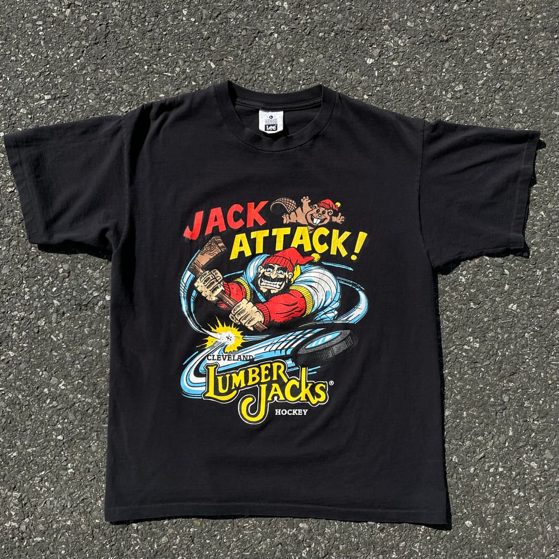 90‘s 미국 제조 Lee 빈티지 블랙 프린팅 반팔티 상품이미지1