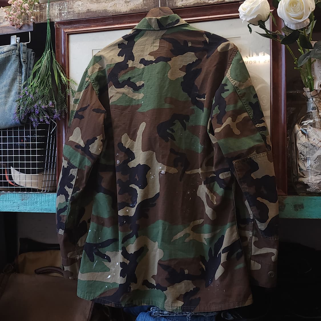 90s 미군 우드랜드 카모셔츠 BDU 미디움 레귤러 커스텀 상품이미지4