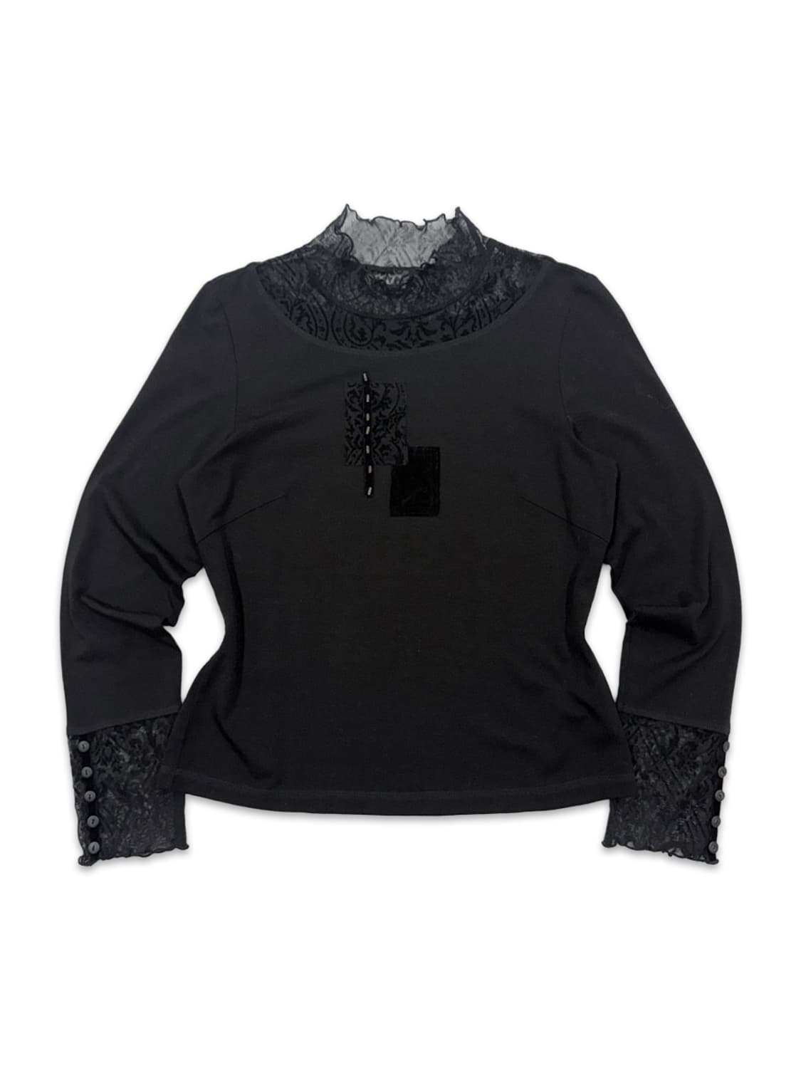 빈티지 블랙 레이스 레이어드 긴팔티 상품이미지1