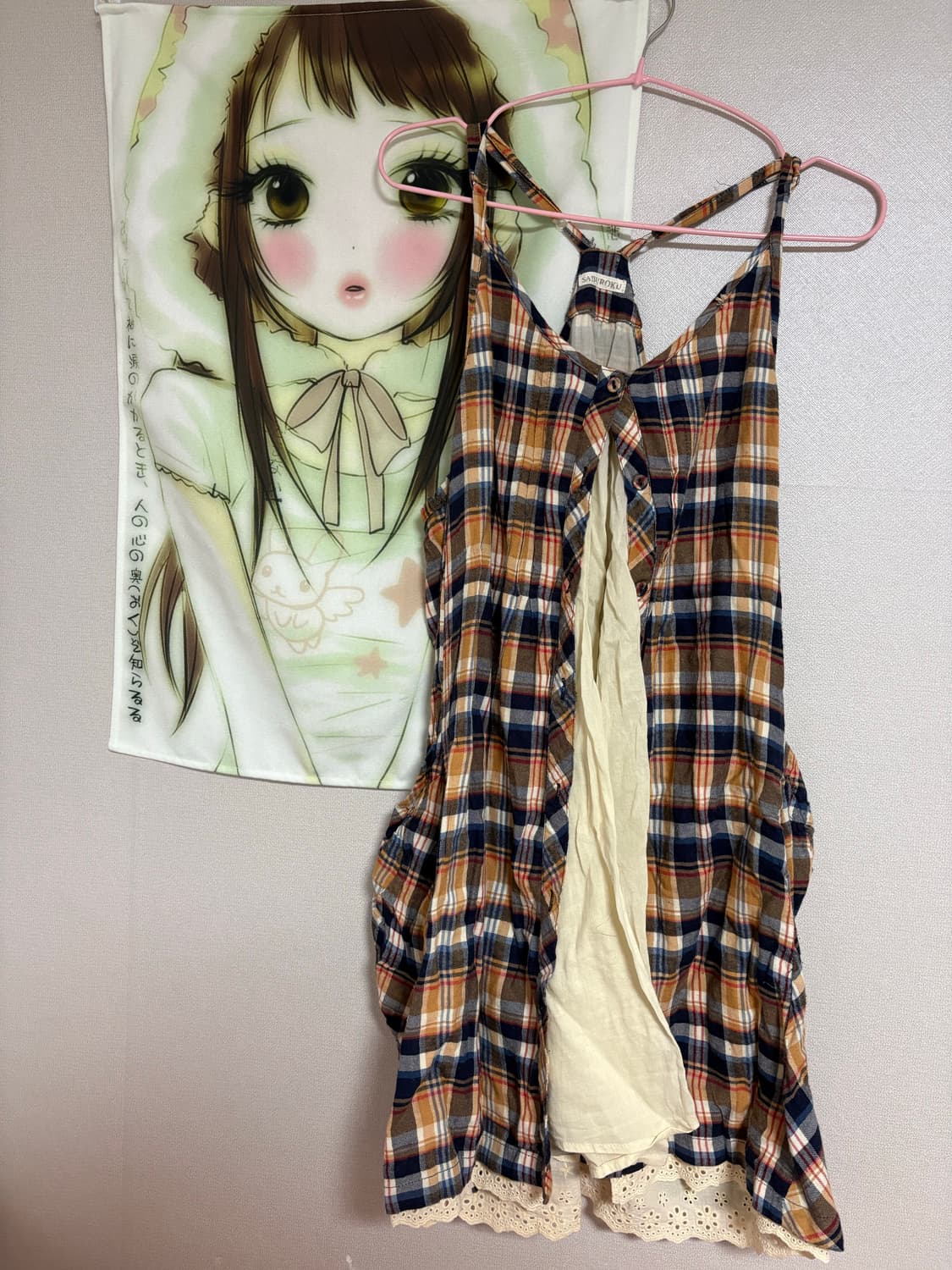 체크 바선생 모리 민소매 나시 원피스 오렌지 빈티지 상품이미지1