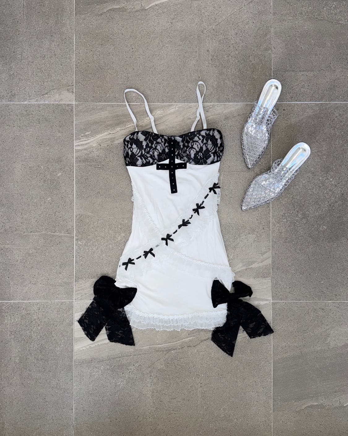 Black&white gothic cross ribbon lace ops 상품이미지3