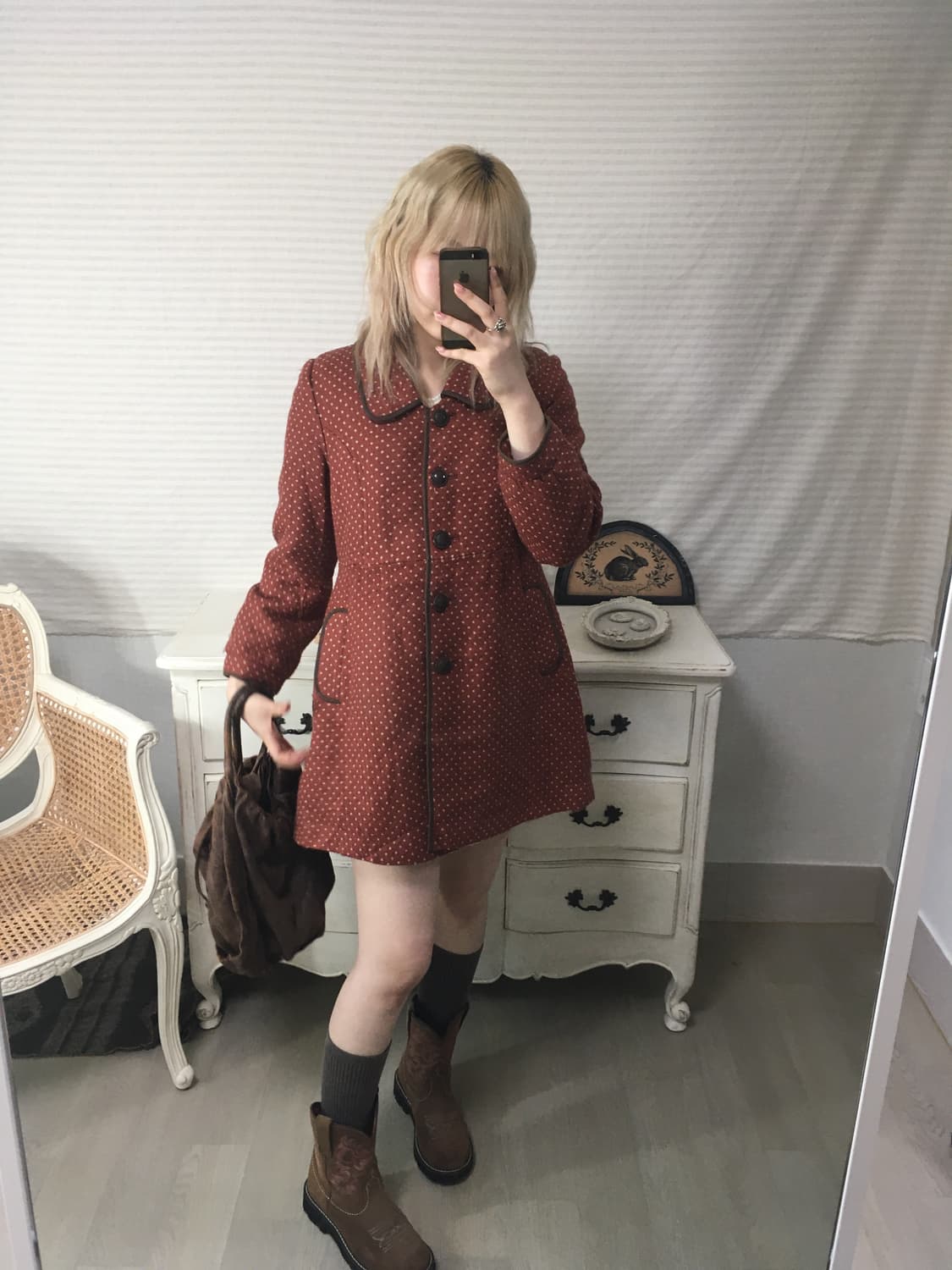 axes femme light brown dot puff coat 상품이미지4