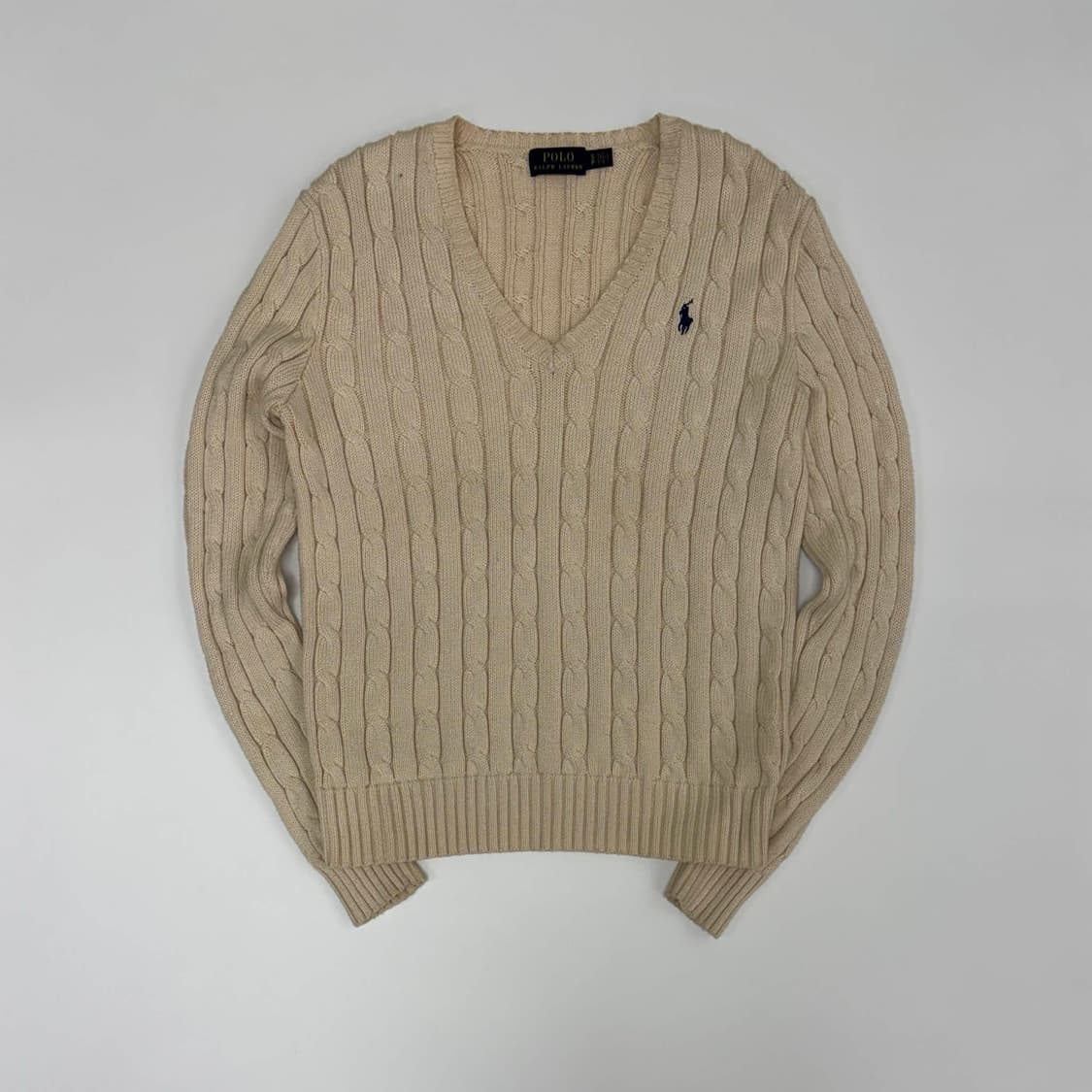 폴로 랄프로렌 신형 라벨 아이보리 걸즈 케이블 브이넥 니트(S) 상품이미지2