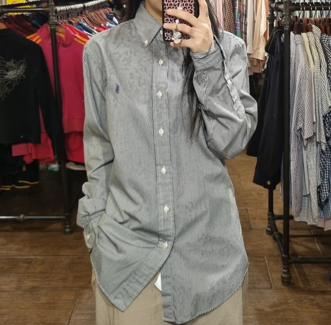 [Hi] polo 폴로 긴팔 스트라이프 셔츠 블랙 상품이미지2