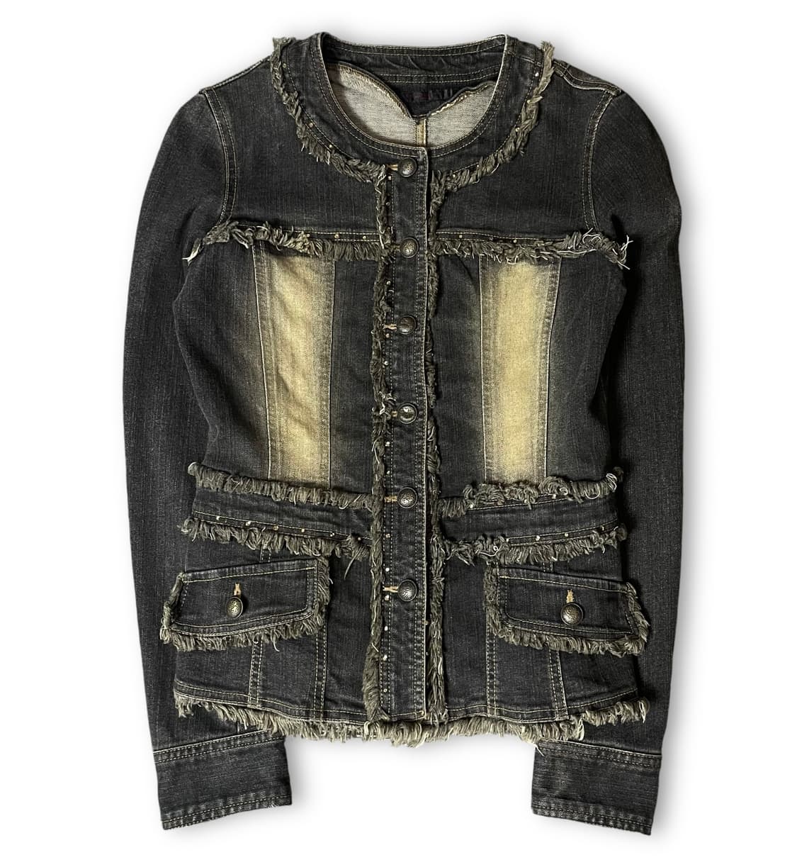 빈티지 그레이 워싱 프린지 큐빅 데님 자켓 상품이미지1