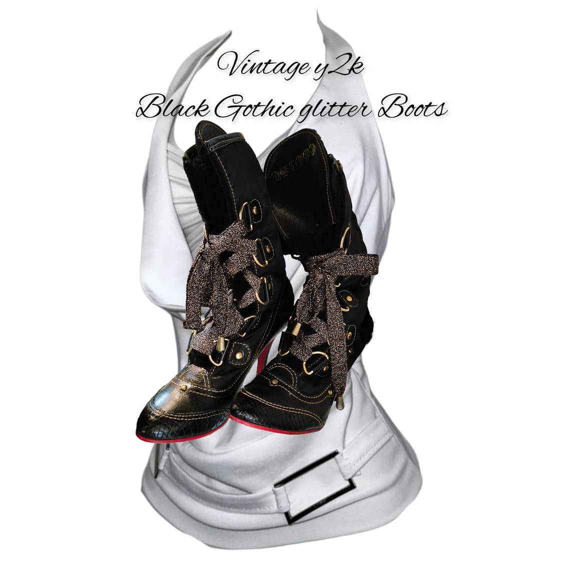 Vintage y2k Black Gothic glitter Boots 상품이미지1