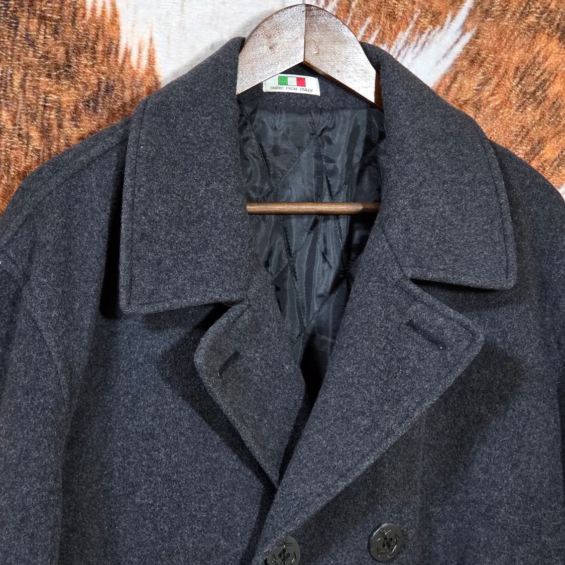 일본 빈티지 더블 버튼 차콜 누빔 미디 코트 상품이미지2