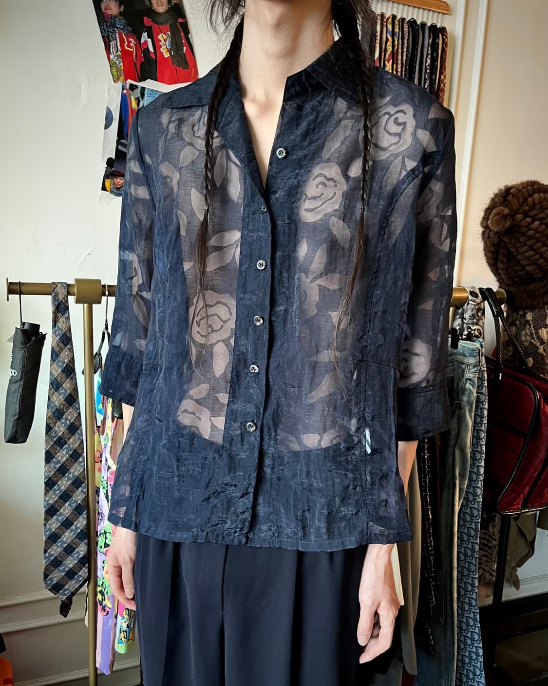 JPN Vintage Floral See-through Shirt 상품이미지3