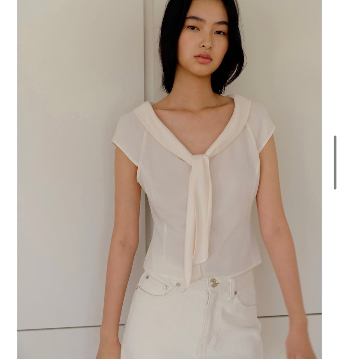 킨더살몬 보우타이 블라우스 크림  상품이미지2