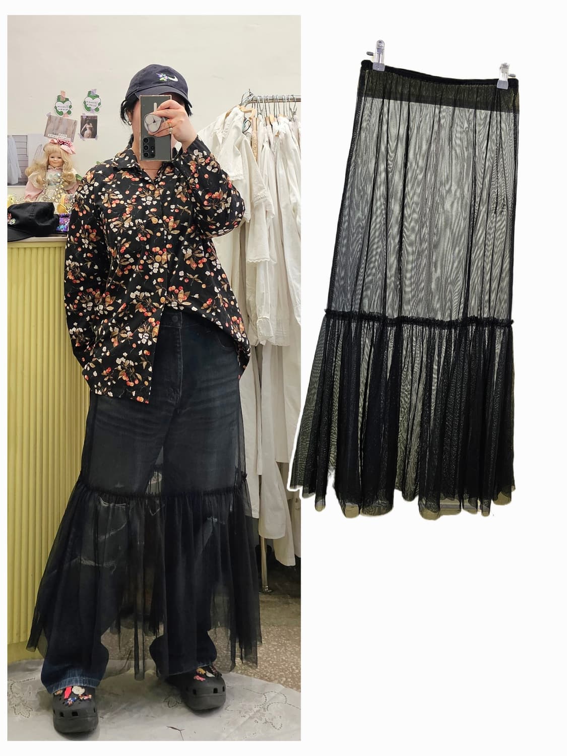 블랙 Tiered 시스루 튤 스커트 상품이미지1