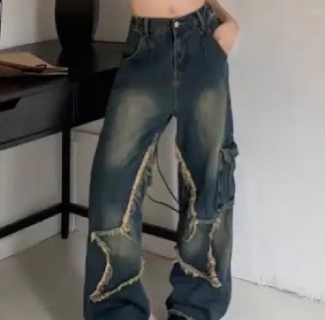 Y2k 스타 데미지 데님 팬츠 청바지 상품이미지1