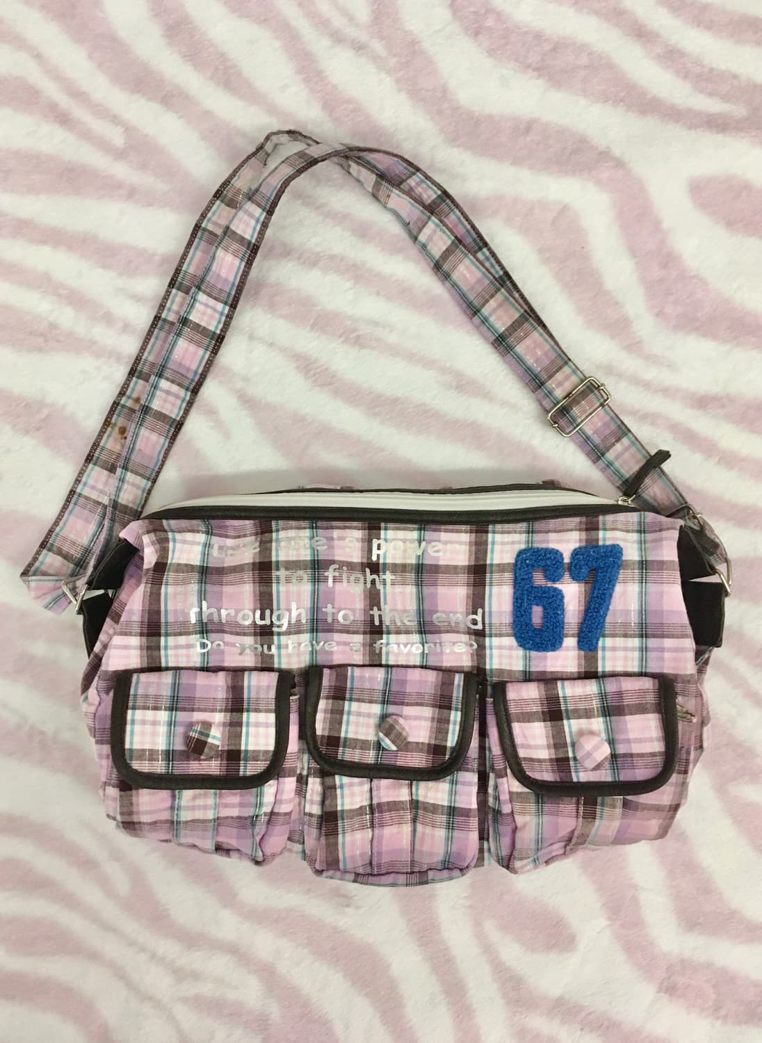 헤이세이 보부상 포켓 숄더백 라떼갸루 모리걸 보라 타탄체크 갸루 상품이미지1