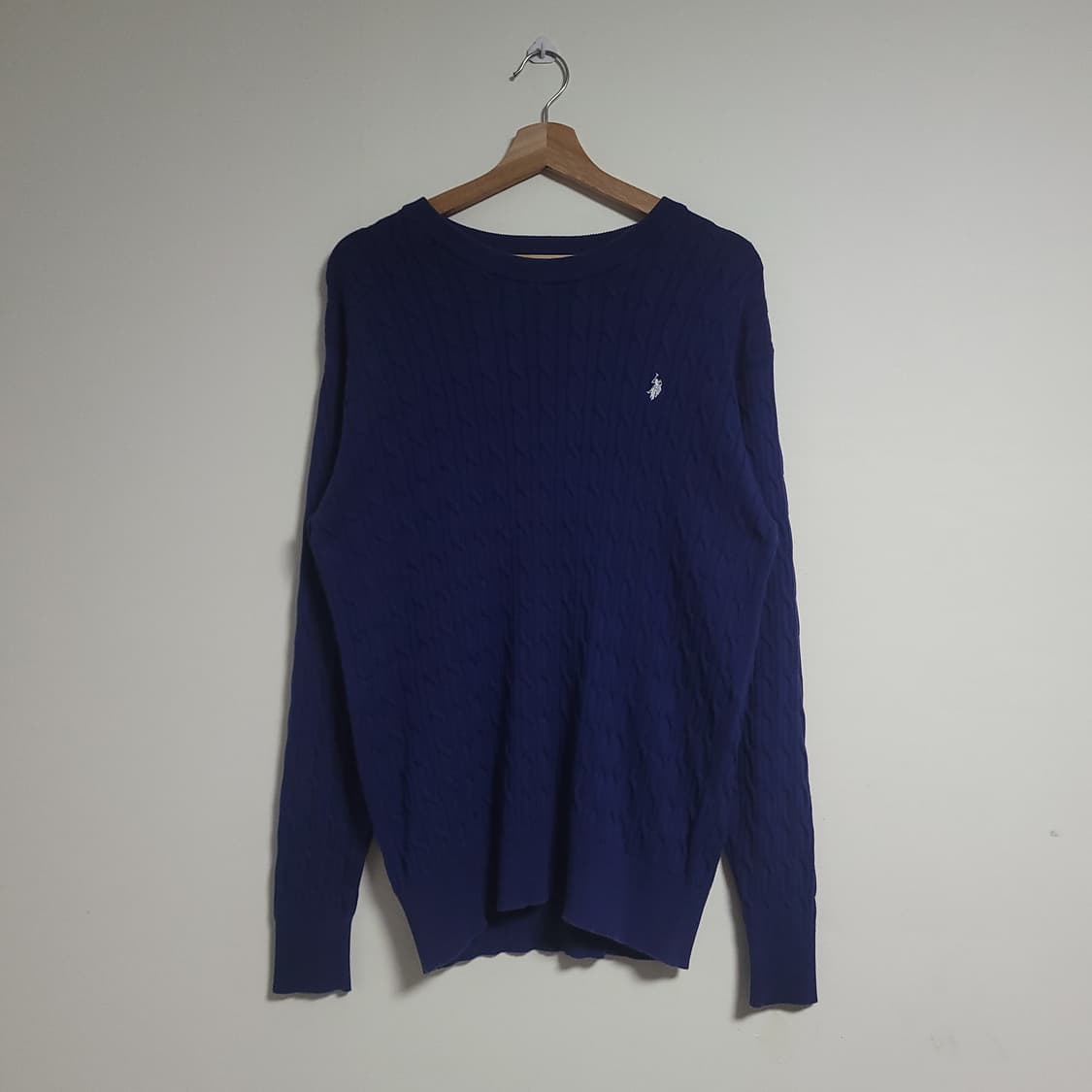 (100) U.S.POLO 폴로아센 꽈배기 니트 네이비 롱슬리브 상품이미지1