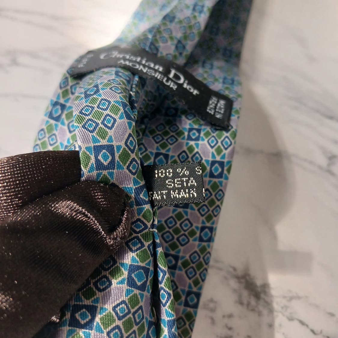 크리스찬 디올 실크 블루 기하학 패턴 넥타이 7.8cm B등급 E893 상품이미지4
