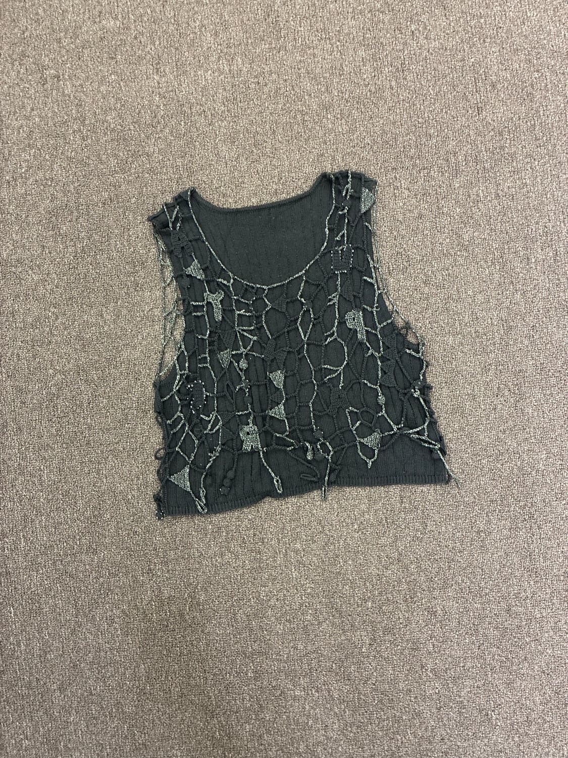 OS)Japanese vintage 여성 비즈 디테일 그물 니트 나시 상품이미지1