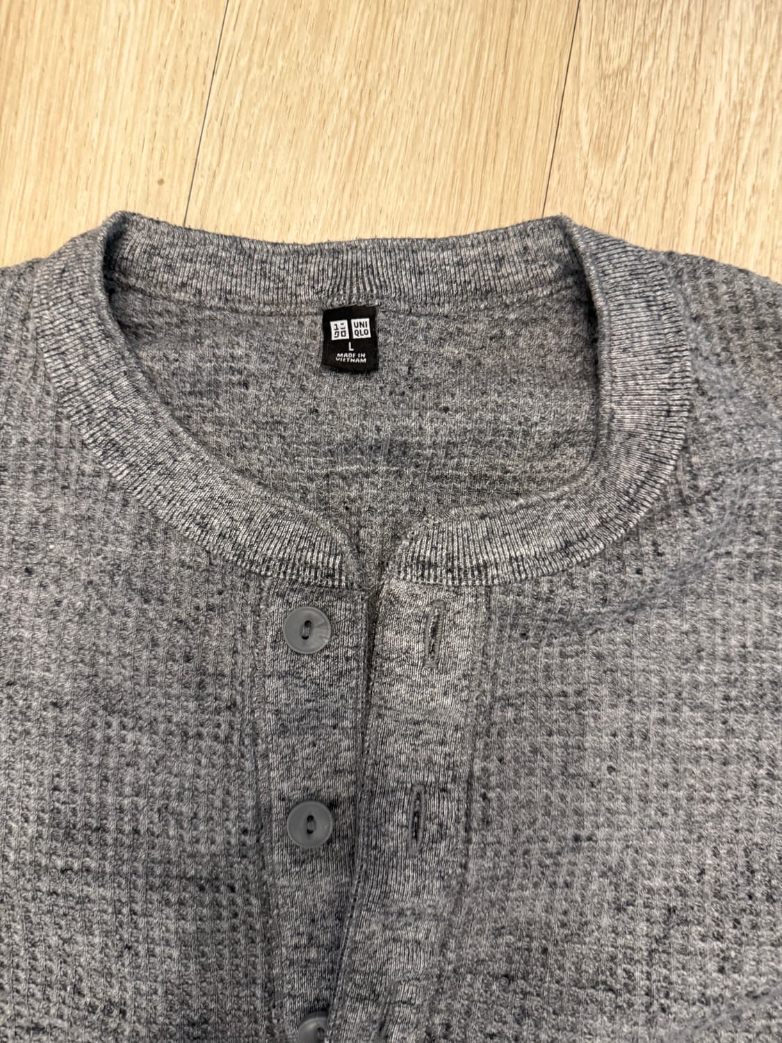 유니클로 와플 헨리넥 긴팔 티셔츠 L 그레이 베이지 상품이미지6