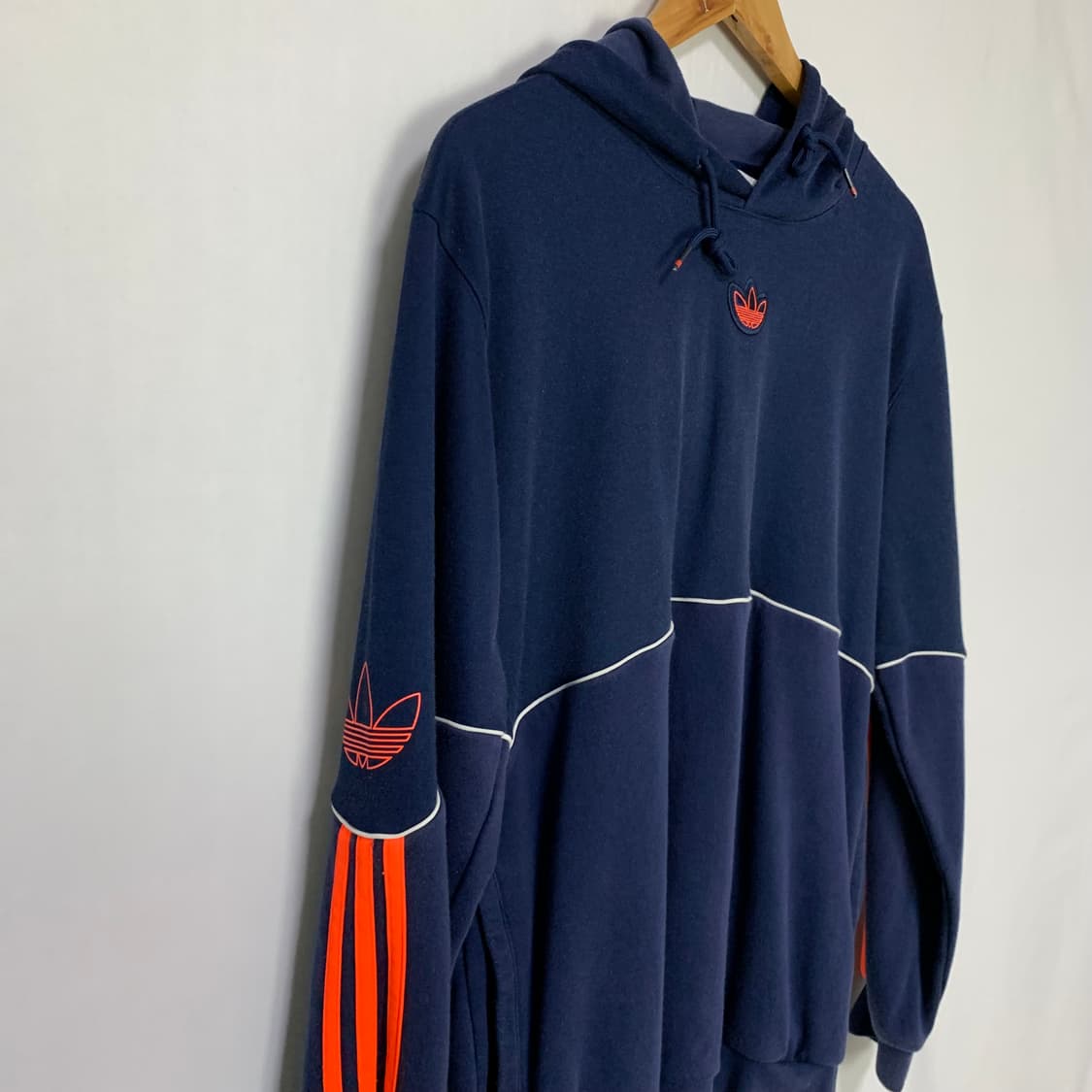 아디다스 빈티지 네이비 오렌지 형광 로고 후드티 트레포일 XL 상품이미지8