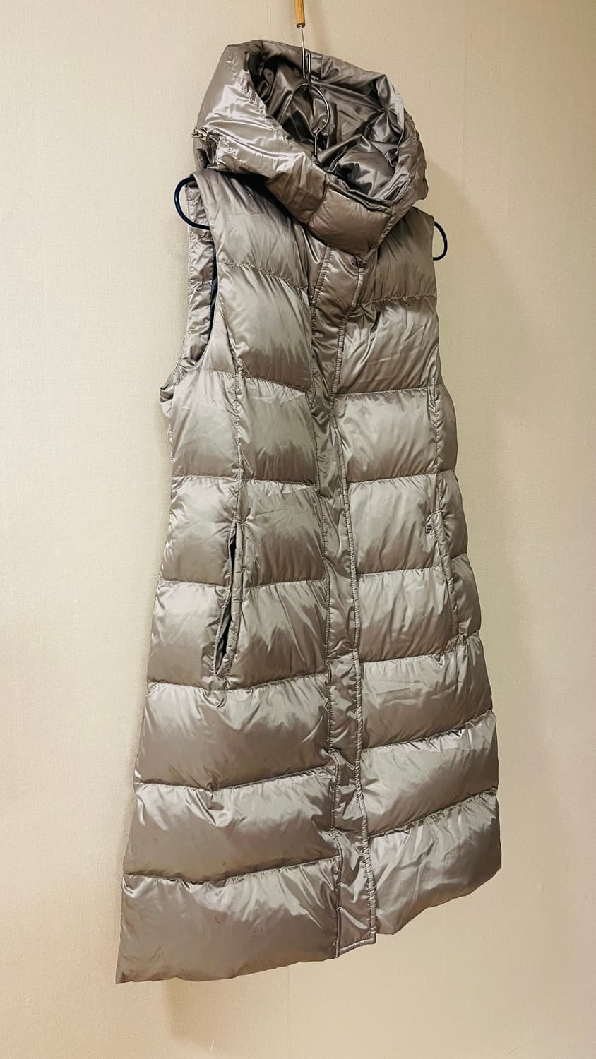 빈폴 여성 롱 구스 다운 경량 패딩 후드 조끼 55-66 솜털 90% 상품이미지2