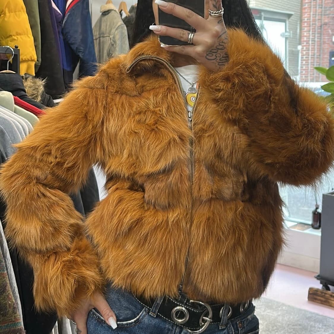 브라운/오렌지 컬러믹스 사가폭스 퍼자켓 집업M 상품이미지1