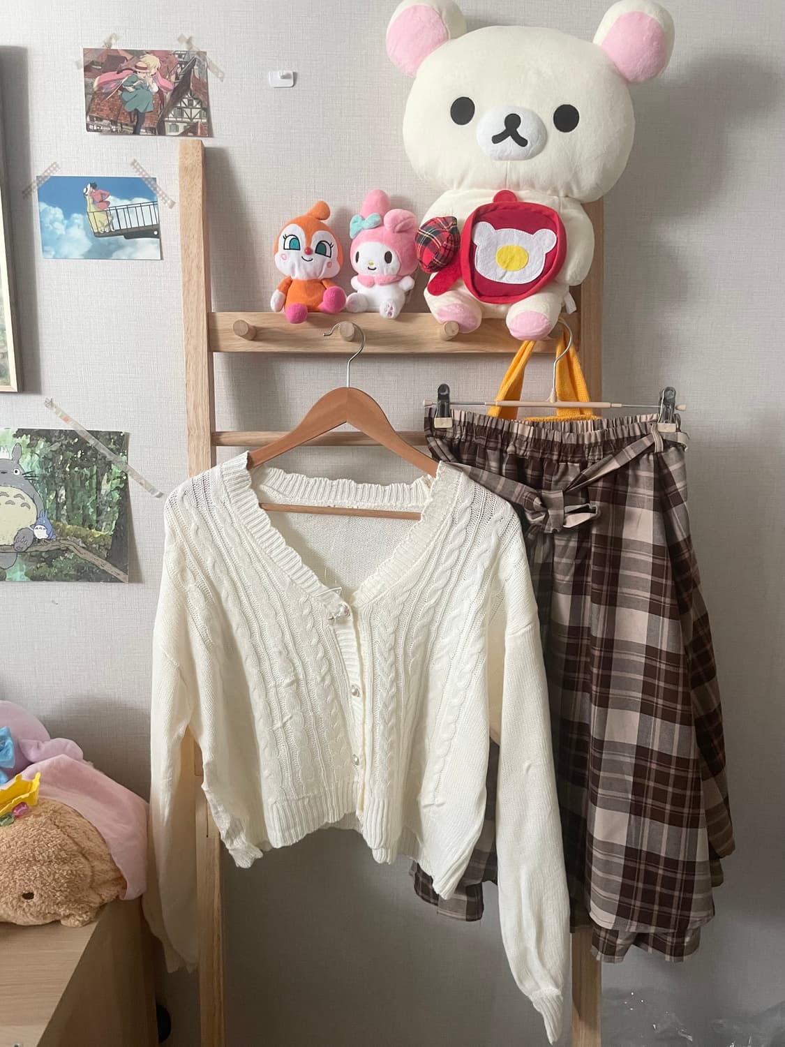 모리걸 빈티지 엑시즈팜 가디건 체크스커트 set🤍🤎 상품이미지1