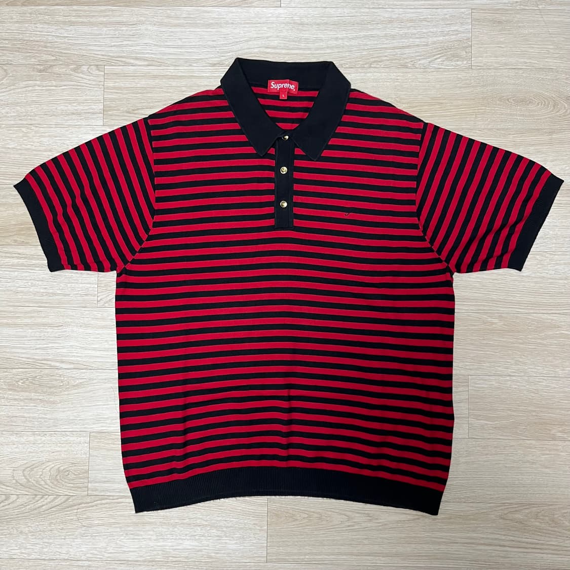[L] 슈프림 18ss 스트라이프 니트 폴로 블랙/레드 상품이미지7