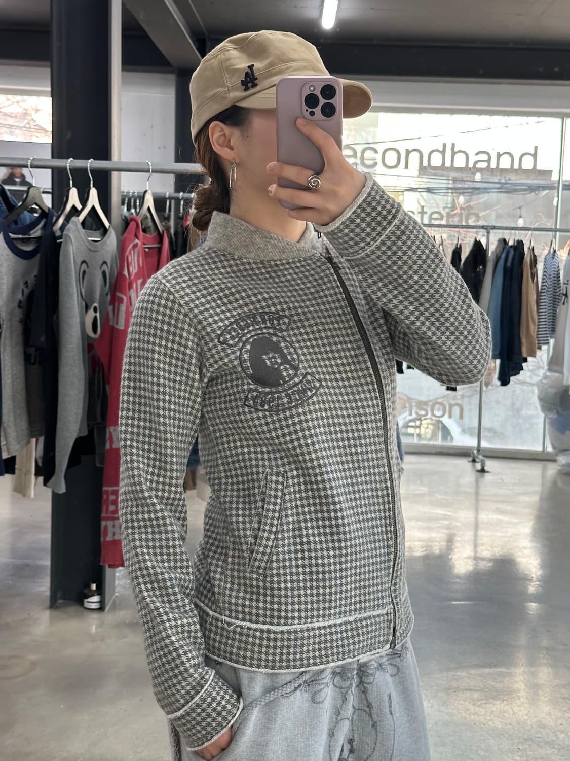 히스테릭글래머 히스걸 사선지퍼 하운드투스 울자켓 상품이미지1