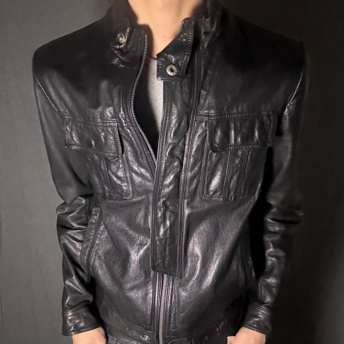 Goat skin pocket leather jacket 상품이미지5
