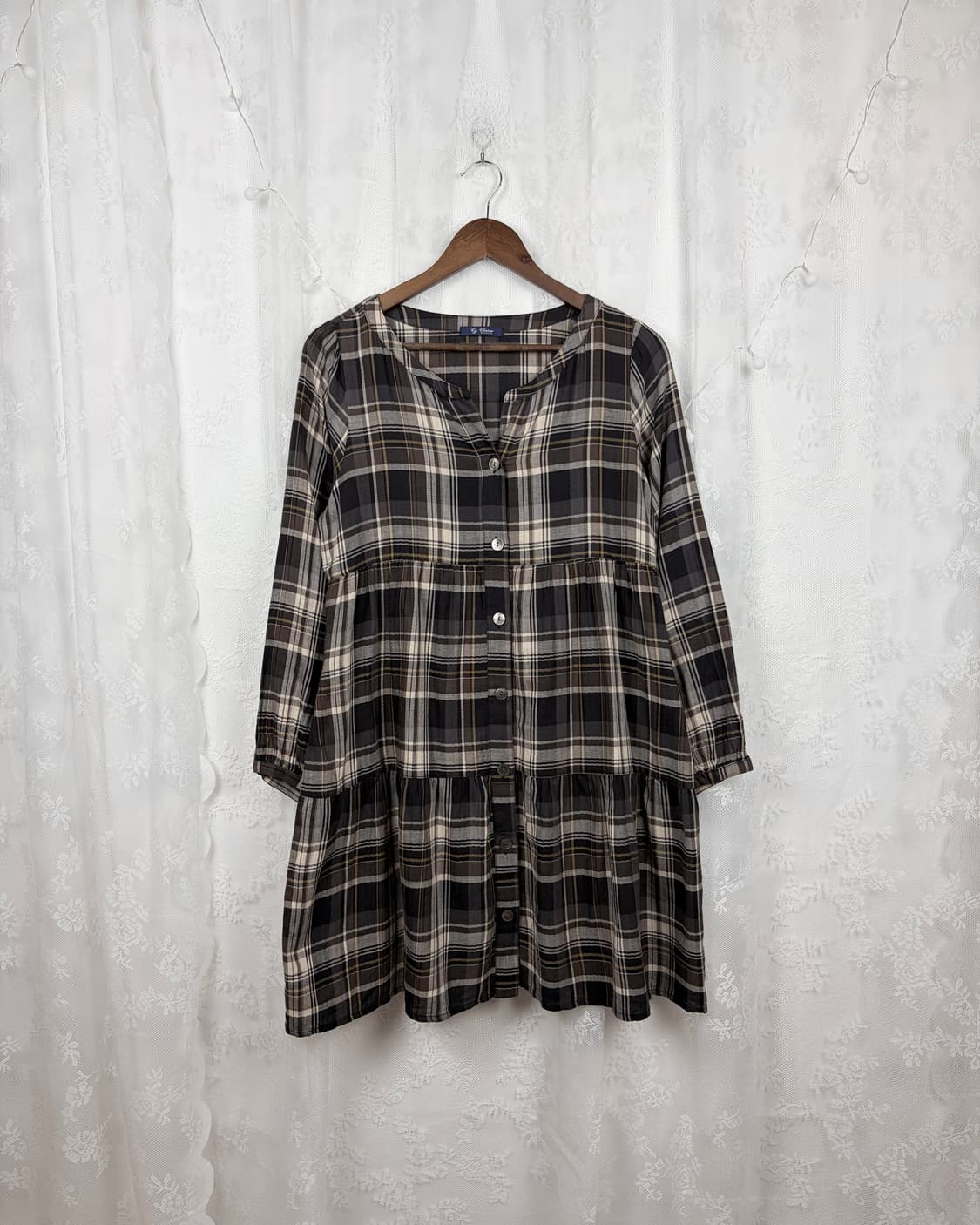 Brown Check Babydoll Mini Dress 상품이미지1