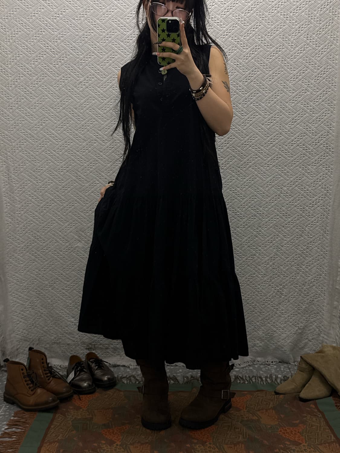 유니클로 아방핏 셔링 캉캉 슬리브리스 롱원피스 K0040 상품이미지1