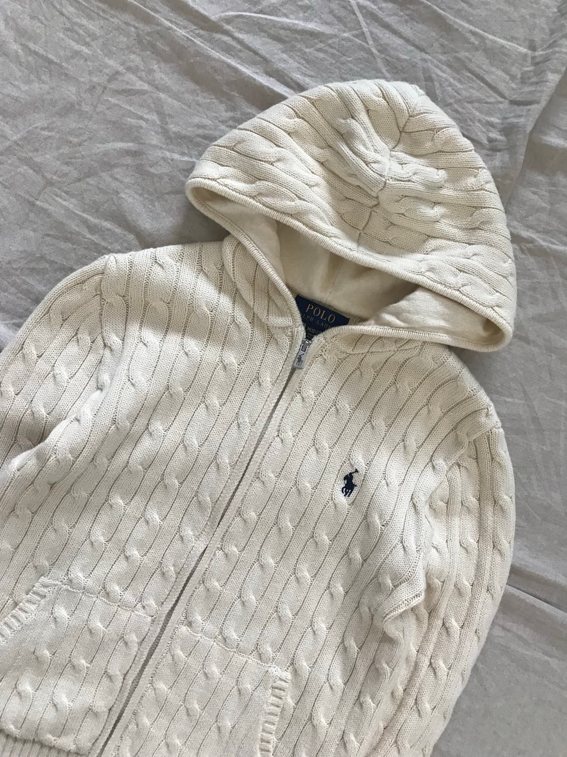 폴로 랄프로렌 포니 로고 화이트 케이블 니트 후드집업 상품이미지7
