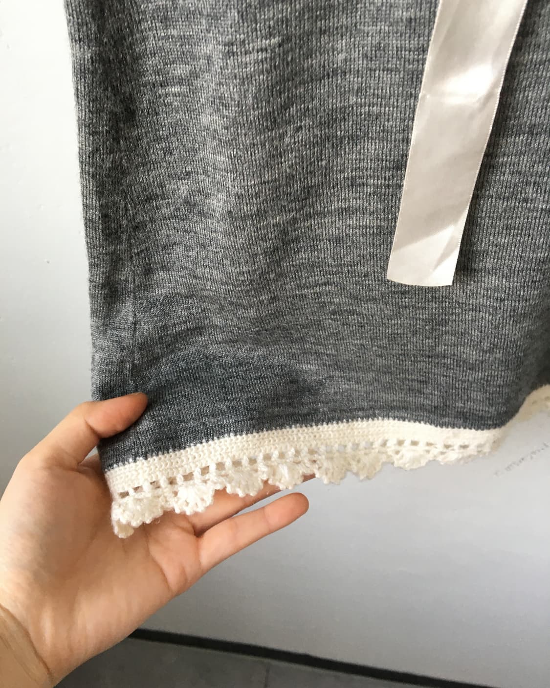 Lace trimming belted woolen knit one pie 상품이미지4