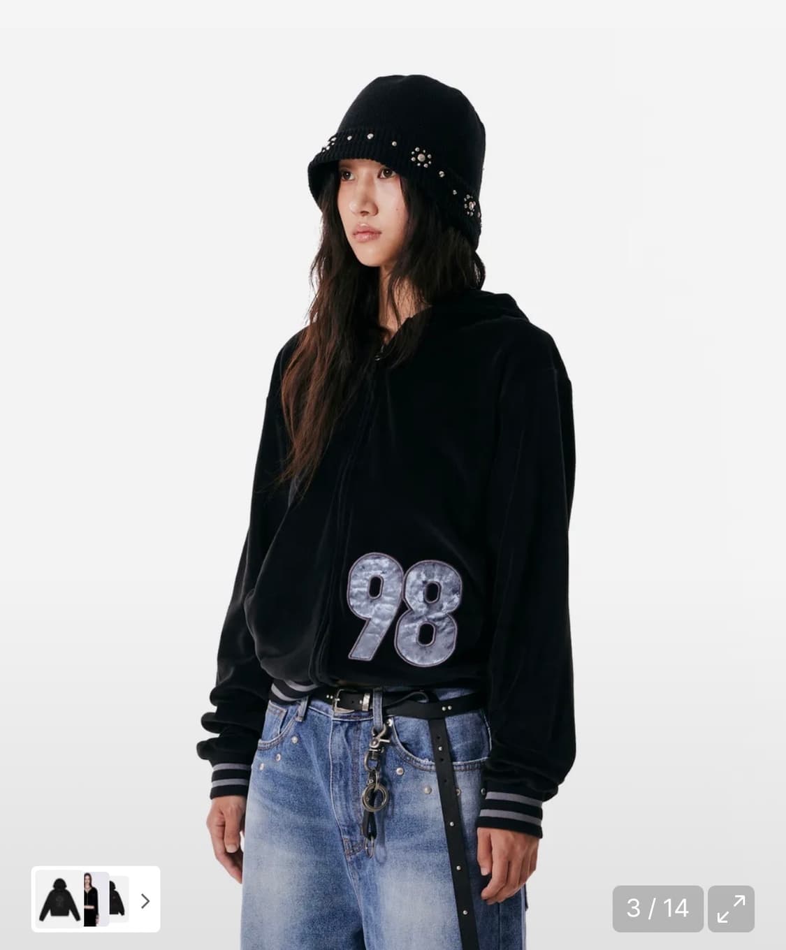 아캄 98 벨루어 후드 집업 블랙 / 98 패치 후드집업 상품이미지3