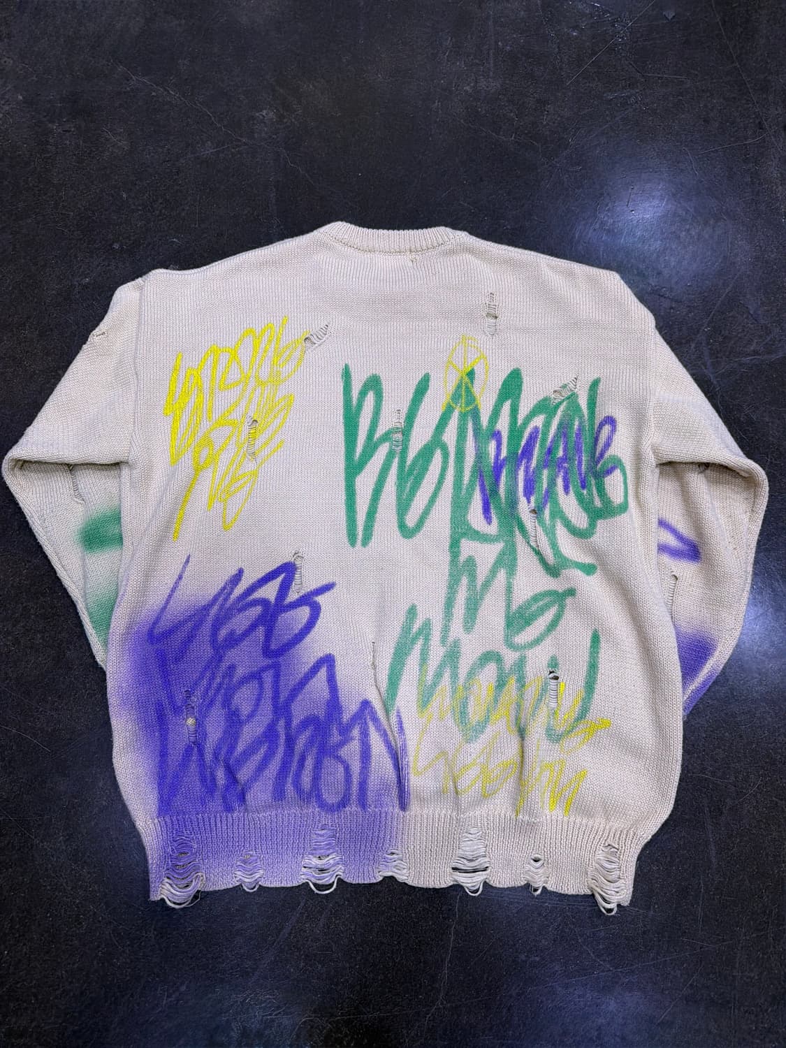 빈티지 데미지 그래피티 프린팅 니트 스웨터 상품이미지3