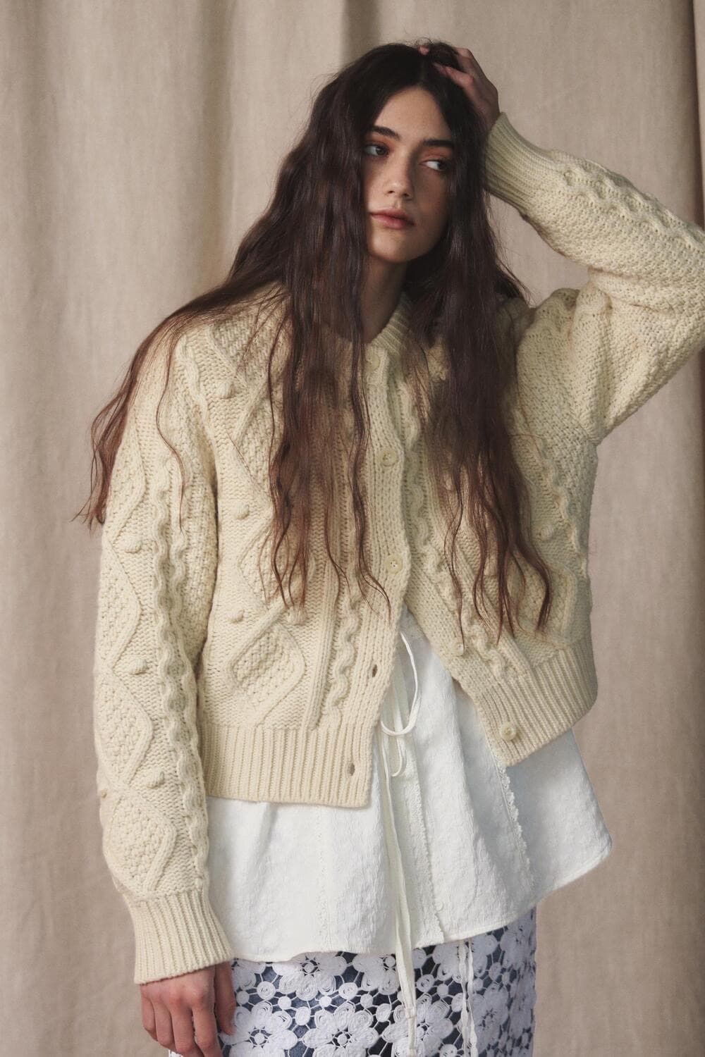 아우어솔티 oursaalty 빈티지 케이블 크림 가디건 니트 F 상품이미지2