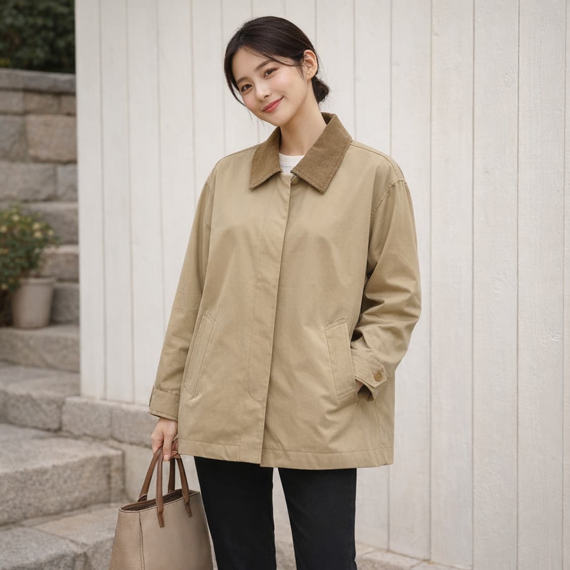 Arete made by Moibin 베이지 하프 코트 상품이미지1