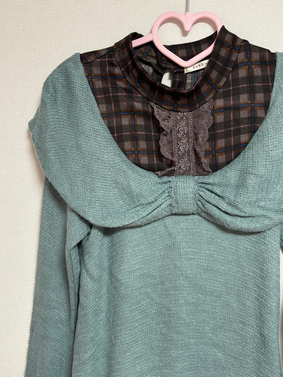 엑시즈팜 민트초코 리본 체크 원피스 상품이미지2