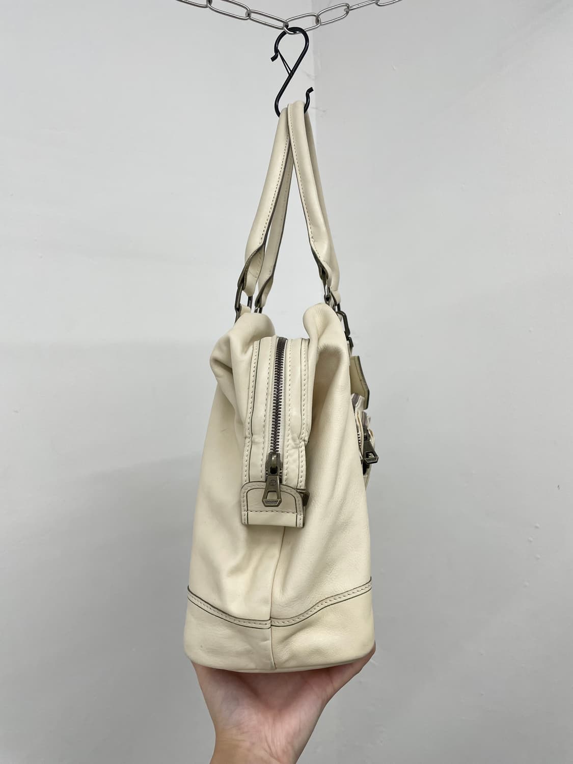 롱샴 아이보리 레더 보스턴백 상품이미지8