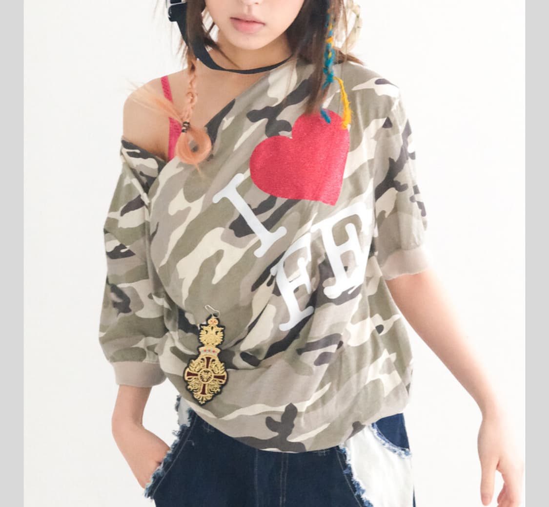 샵페어리 cowl neck button t-shirt (camo) 카모 상품이미지1
