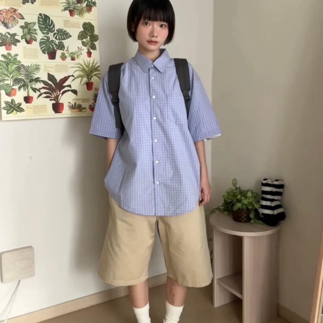 피도디도 체크하프셔츠 퍼플색 상품이미지4