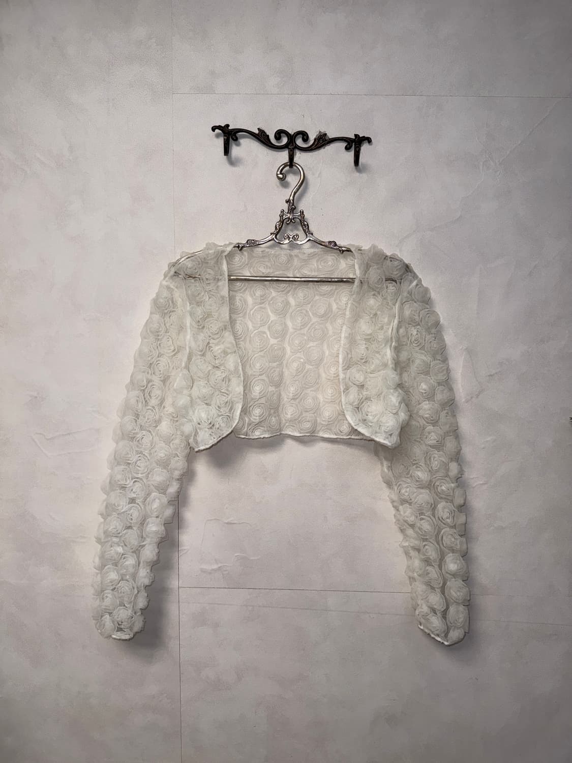 White rose mesh crop bolero cardigan  상품이미지1