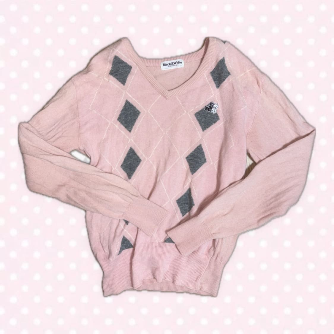 딸기우유맛 모리걸 아가일패턴 겨울 니트 상의 상품이미지1