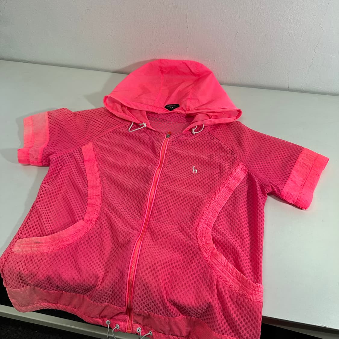 우먼M-L 헤지스골프 핑크 시스루 후드골프자켓 상품이미지1